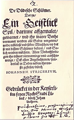 Faksimile vun'n Titel. Dat Book woor vun den bekannten Johan Balhorn druckt ("verballhornt"), as  Se sehn köönt, wenn Se dat per Klick vergröttert