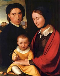Sülvstbildnis Friedrich Overbeck mit sien Familie. -- Klick op to'n Vergröttern!